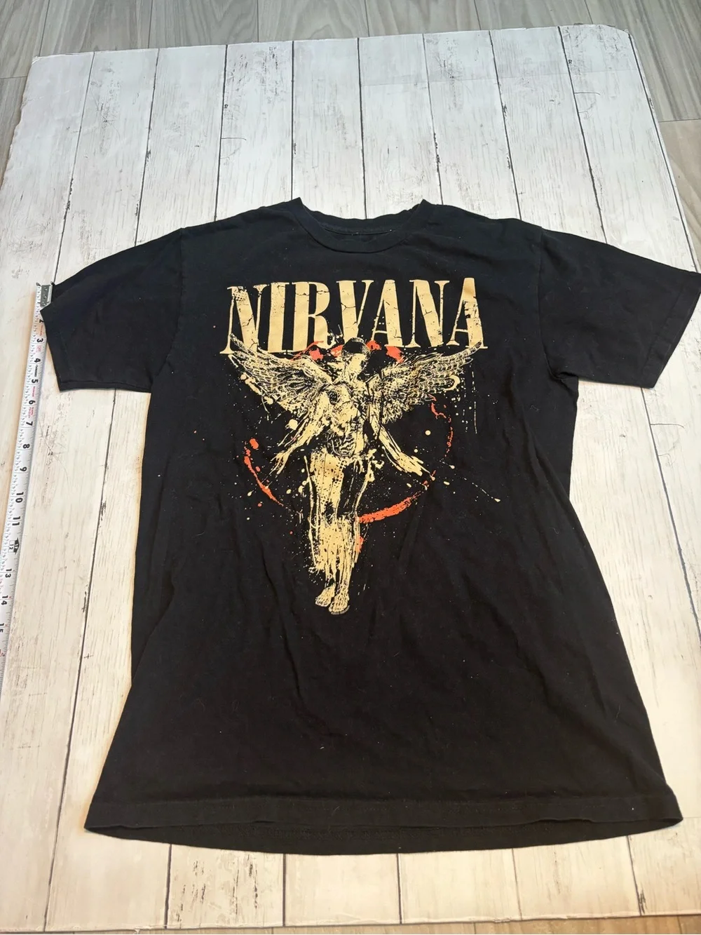 NIRVANA Black Tee with Yellow and Orange Graphic